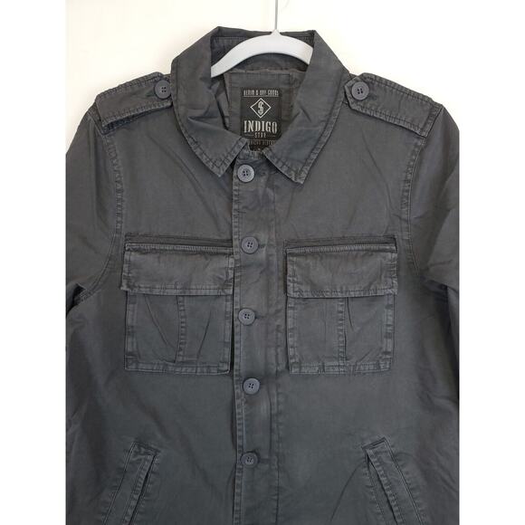 Indigo Star Military Field Jacket Men S Utility Patch Pockets Zip & Button Gray - Picture 9 of 13